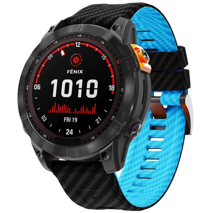 For Garmin Fenix 7 Quickfit 22mm Replacement Watch Strap Carbon Fiber Texture Silicone Band