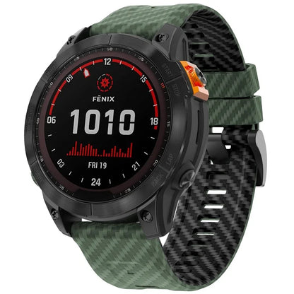 For Garmin Fenix 7 Quickfit 22mm Replacement Watch Strap Carbon Fiber Texture Silicone Band