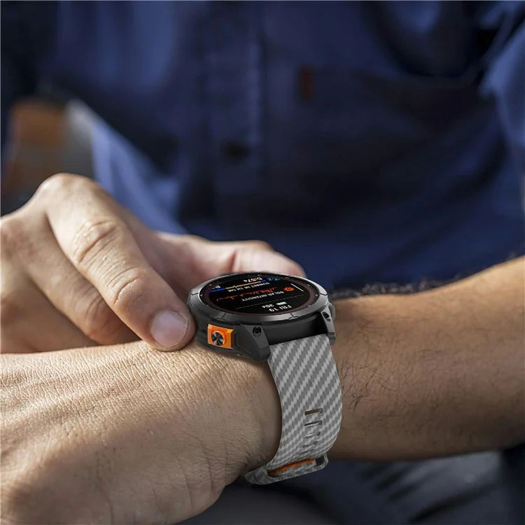 For Garmin Fenix 7 Quickfit 22mm Replacement Watch Strap Carbon Fiber Texture Silicone Band