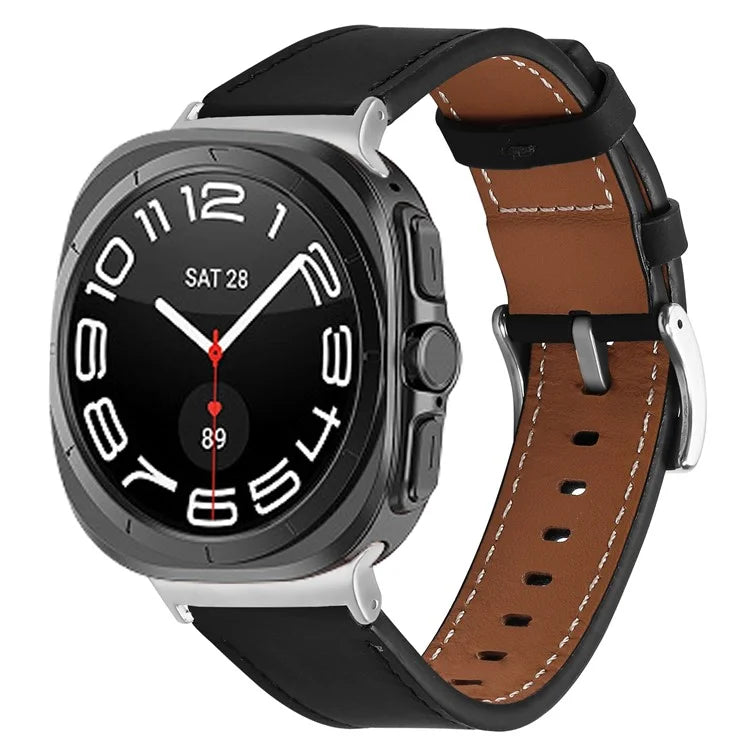 For Galaxy Watch Ultra 47mm Genuine Leather Watch Band Adjustable Wrist Strap