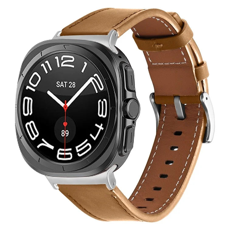 For Galaxy Watch Ultra 47mm Genuine Leather Watch Band Adjustable Wrist Strap