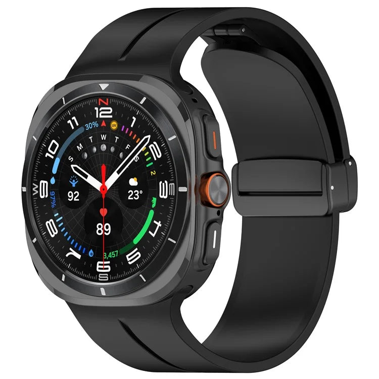 For Samsung Galaxy Watch Ultra 47mm Silicone Watch Band Magnetic Folding Buckle Wrist Strap