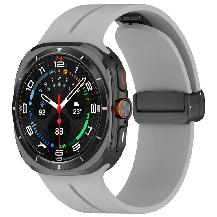 For Samsung Galaxy Watch Ultra 47mm Silicone Watch Band Magnetic Folding Buckle Wrist Strap