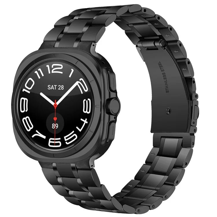 For Samsung Galaxy Watch Ultra 47mm Metal Watch Band Stainless Steel 5-Bead Strap - Black