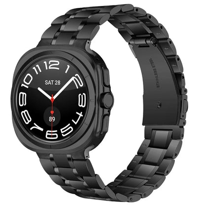 For Samsung Galaxy Watch Ultra 47mm Metal Watch Band Stainless Steel 5-Bead Strap - Black