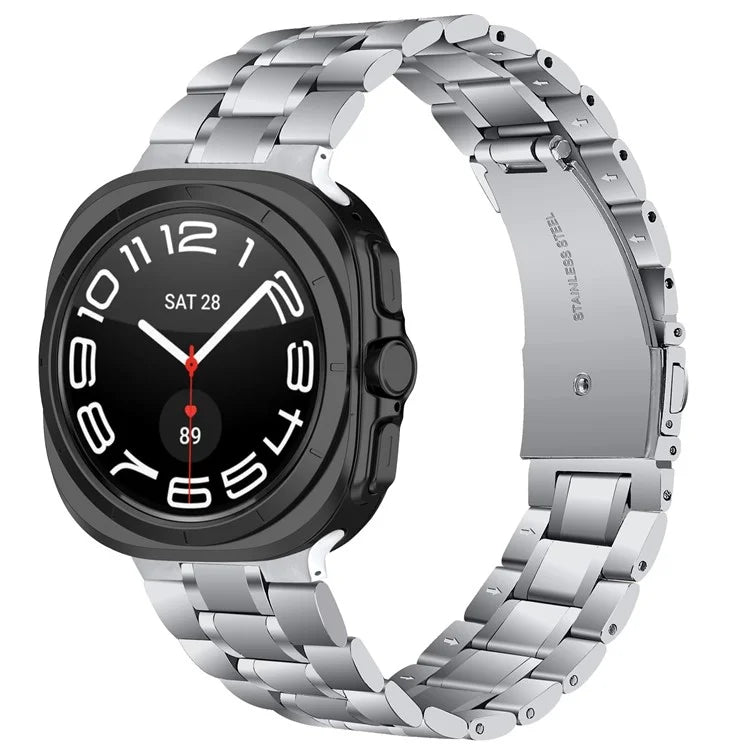 For Samsung Galaxy Watch Ultra 47mm Watch Band 5-Bead Stainless Steel Watch Bracelet Strap - Silver