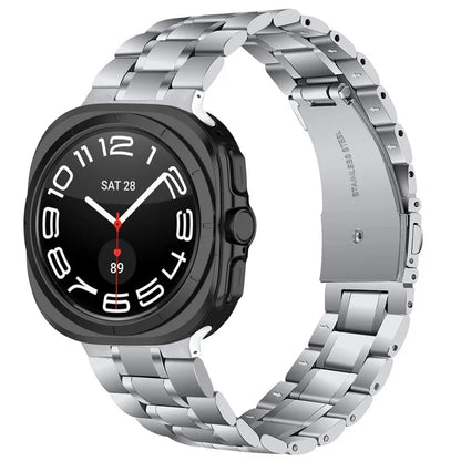 For Samsung Galaxy Watch Ultra 47mm Watch Band 5-Bead Stainless Steel Watch Bracelet Strap - Silver
