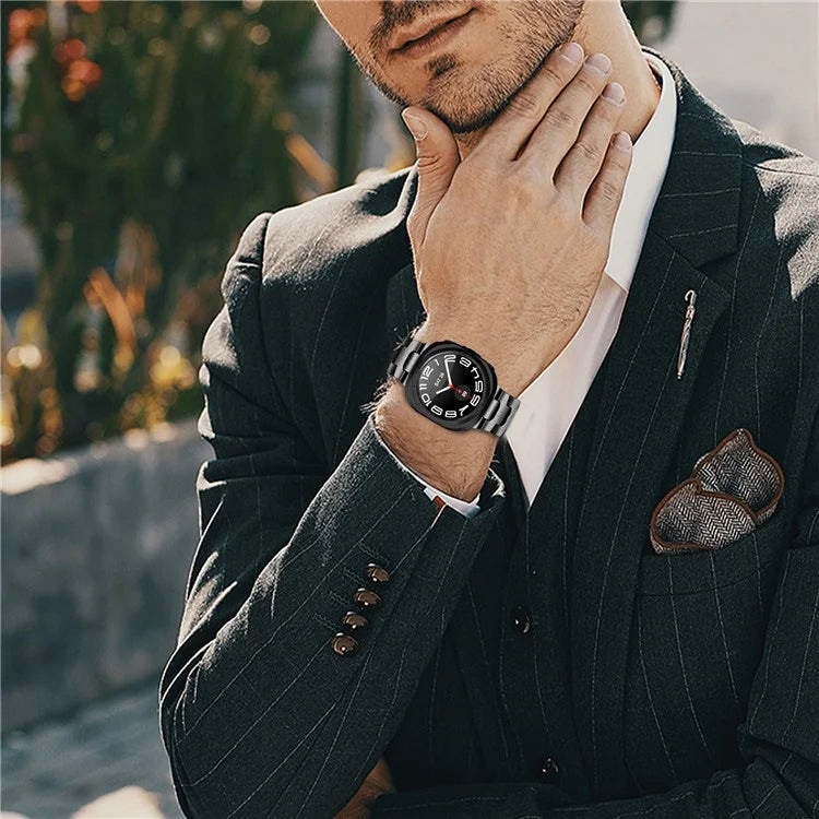 For Samsung Galaxy Watch Ultra 47mm Watch Band Solid Stainless Steel Metal Strap - Black