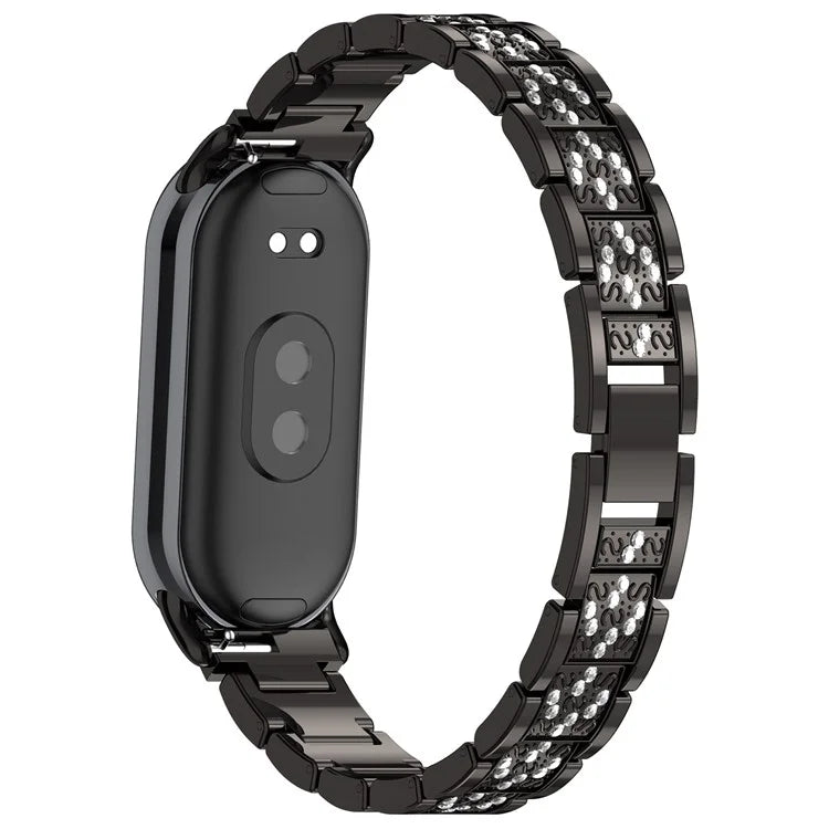For Xiaomi Mi Band 9 / 9 NFC / Smart Band 8 / 8 NFC Watch Strap Rhinestone Decor 3-Bead Stainless Steel Band