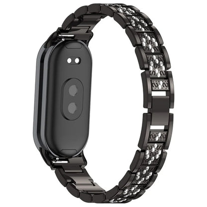 For Xiaomi Mi Band 9 / 9 NFC / Smart Band 8 / 8 NFC Watch Strap Rhinestone Decor 3-Bead Stainless Steel Band