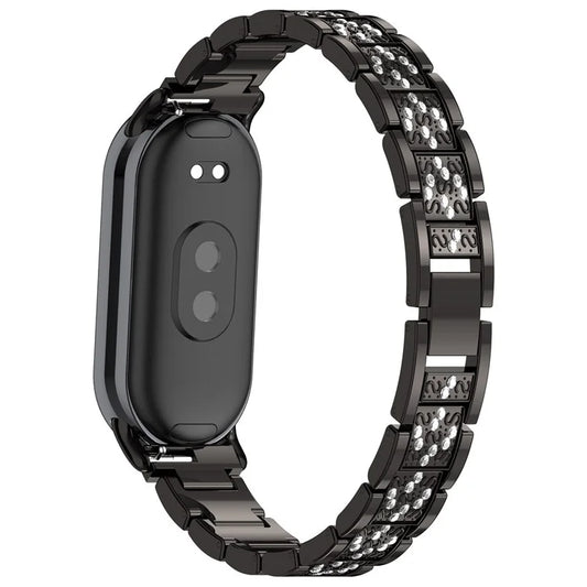 For Xiaomi Mi Band 9 / 9 NFC / Smart Band 8 / 8 NFC Watch Strap Rhinestone Decor 3-Bead Stainless Steel Band