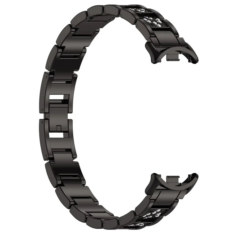 For Xiaomi Mi Band 9 / 9 NFC / Smart Band 8 / 8 NFC Watch Strap Rhinestone Decor 3-Bead Stainless Steel Band
