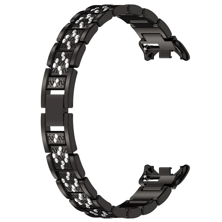 For Xiaomi Mi Band 9 / 9 NFC / Smart Band 8 / 8 NFC Watch Strap Rhinestone Decor 3-Bead Stainless Steel Band