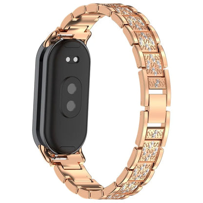 For Xiaomi Mi Band 9 / 9 NFC / Smart Band 8 / 8 NFC Watch Strap Rhinestone Decor 3-Bead Stainless Steel Band