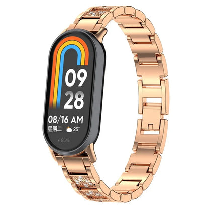 For Xiaomi Mi Band 9 / 9 NFC / Smart Band 8 / 8 NFC Watch Strap Rhinestone Decor 3-Bead Stainless Steel Band