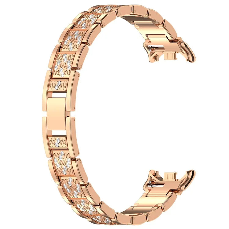 For Xiaomi Mi Band 9 / 9 NFC / Smart Band 8 / 8 NFC Watch Strap Rhinestone Decor 3-Bead Stainless Steel Band