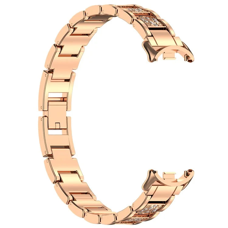 For Xiaomi Mi Band 9 / 9 NFC / Smart Band 8 / 8 NFC Watch Strap Rhinestone Decor 3-Bead Stainless Steel Band