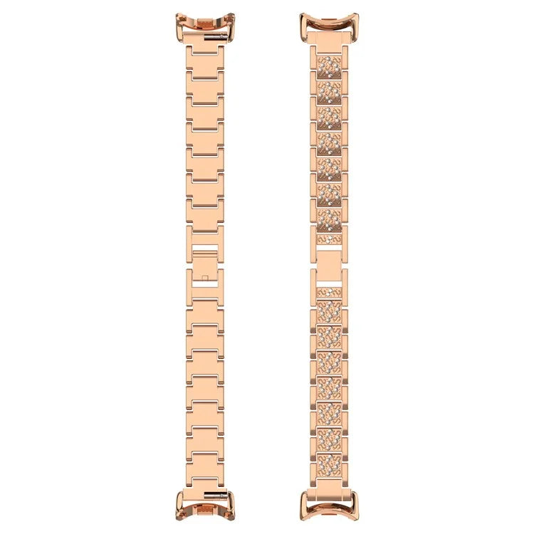 For Xiaomi Mi Band 9 / 9 NFC / Smart Band 8 / 8 NFC Watch Strap Rhinestone Decor 3-Bead Stainless Steel Band