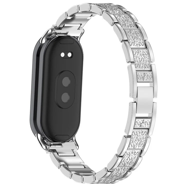 For Xiaomi Mi Band 9 / 9 NFC / Smart Band 8 / 8 NFC Watch Strap Rhinestone Decor 3-Bead Stainless Steel Band