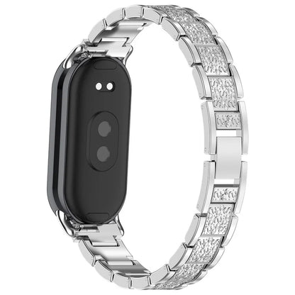 For Xiaomi Mi Band 9 / 9 NFC / Smart Band 8 / 8 NFC Watch Strap Rhinestone Decor 3-Bead Stainless Steel Band