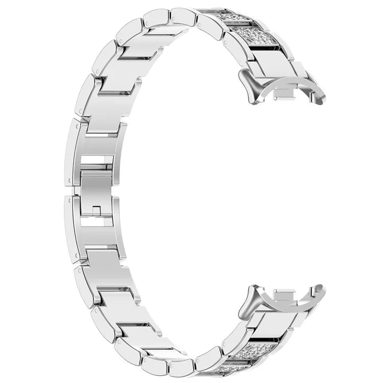 For Xiaomi Mi Band 9 / 9 NFC / Smart Band 8 / 8 NFC Watch Strap Rhinestone Decor 3-Bead Stainless Steel Band