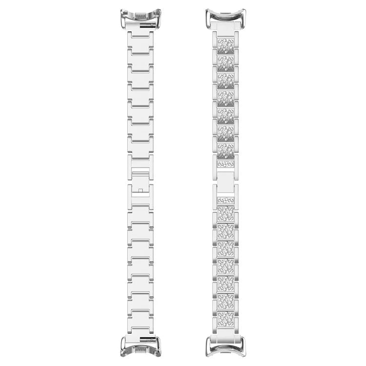 For Xiaomi Mi Band 9 / 9 NFC / Smart Band 8 / 8 NFC Watch Strap Rhinestone Decor 3-Bead Stainless Steel Band