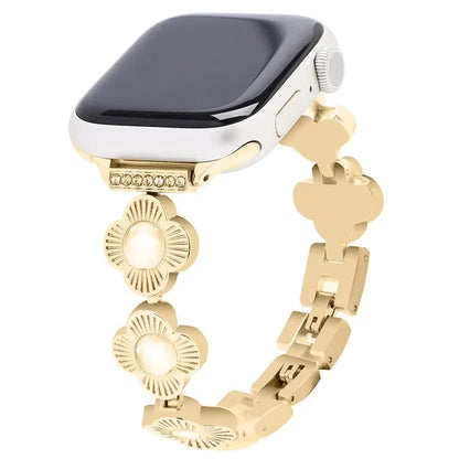 For Apple Watch 10 46mm / Ultra 2 / Ultra 49mm / 9 8 7 45mm / SE (2023) SE (2022) SE 6 5 4 44mm / 3 2 1 42mm Flower Design Metal Watch Strap