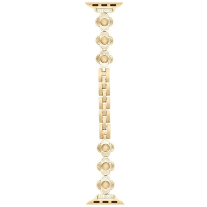 For Apple Watch 10 46mm / Ultra 2 / Ultra 49mm / 9 8 7 45mm / SE (2023) SE (2022) SE 6 5 4 44mm / 3 2 1 42mm Flower Design Metal Watch Strap