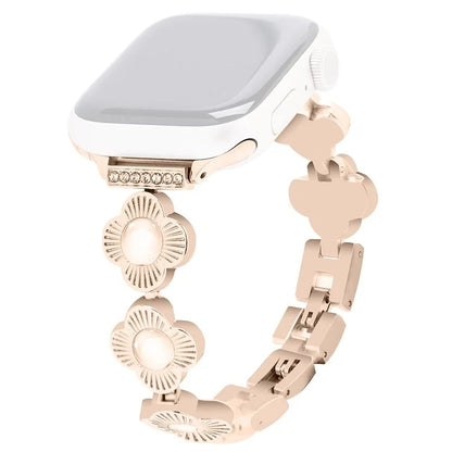 For Apple Watch 10 46mm / Ultra 2 / Ultra 49mm / 9 8 7 45mm / SE (2023) SE (2022) SE 6 5 4 44mm / 3 2 1 42mm Flower Design Metal Watch Strap