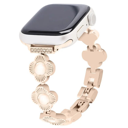 For Apple Watch 10 46mm / Ultra 2 / Ultra 49mm / 9 8 7 45mm / SE (2023) SE (2022) SE 6 5 4 44mm / 3 2 1 42mm Flower Design Metal Watch Strap