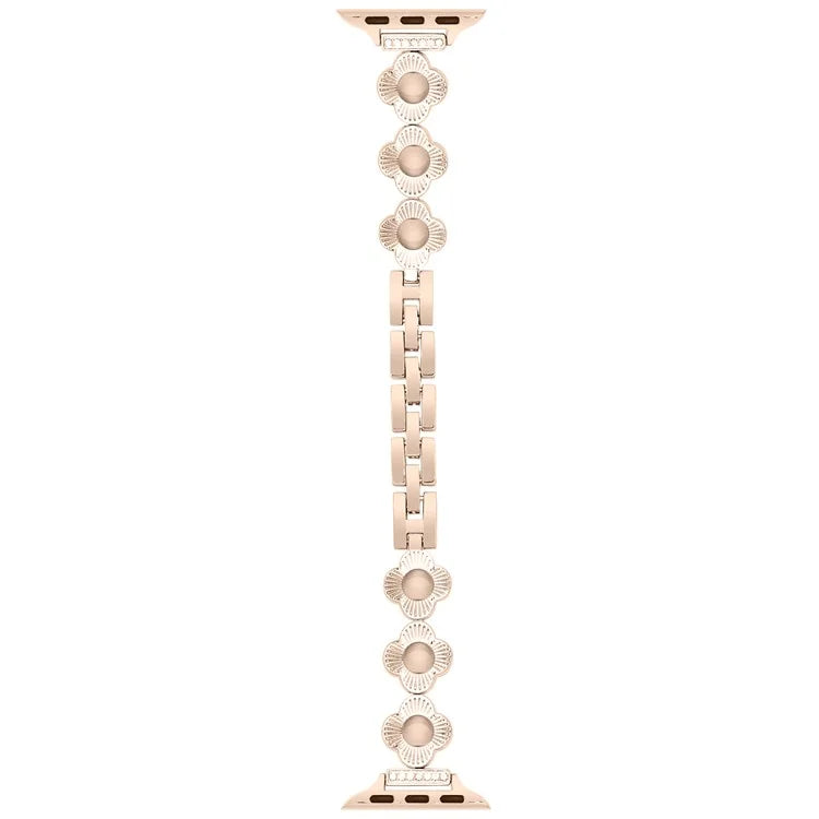 For Apple Watch 10 46mm / Ultra 2 / Ultra 49mm / 9 8 7 45mm / SE (2023) SE (2022) SE 6 5 4 44mm / 3 2 1 42mm Flower Design Metal Watch Strap