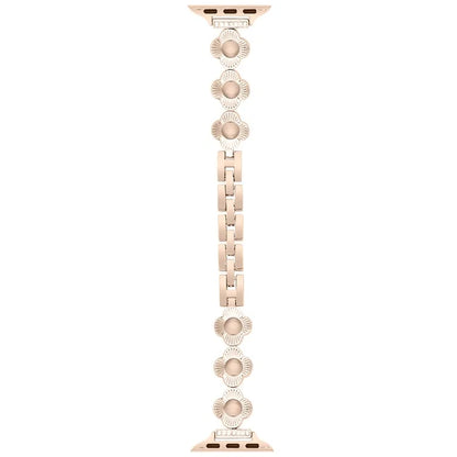 For Apple Watch 10 46mm / Ultra 2 / Ultra 49mm / 9 8 7 45mm / SE (2023) SE (2022) SE 6 5 4 44mm / 3 2 1 42mm Flower Design Metal Watch Strap