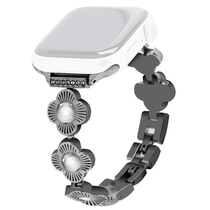 For Apple Watch 10 46mm / Ultra 2 / Ultra 49mm / 9 8 7 45mm / SE (2023) SE (2022) SE 6 5 4 44mm / 3 2 1 42mm Flower Design Metal Watch Strap