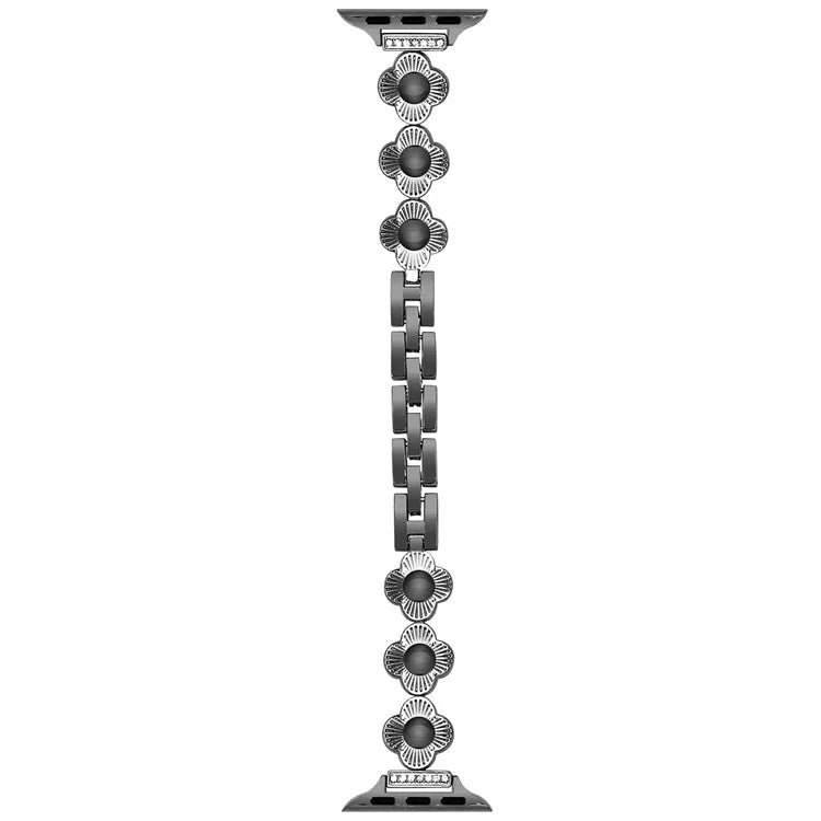 For Apple Watch 10 46mm / Ultra 2 / Ultra 49mm / 9 8 7 45mm / SE (2023) SE (2022) SE 6 5 4 44mm / 3 2 1 42mm Flower Design Metal Watch Strap