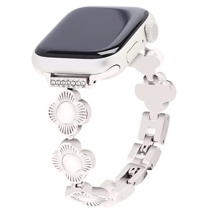 For Apple Watch 10 46mm / Ultra 2 / Ultra 49mm / 9 8 7 45mm / SE (2023) SE (2022) SE 6 5 4 44mm / 3 2 1 42mm Flower Design Metal Watch Strap