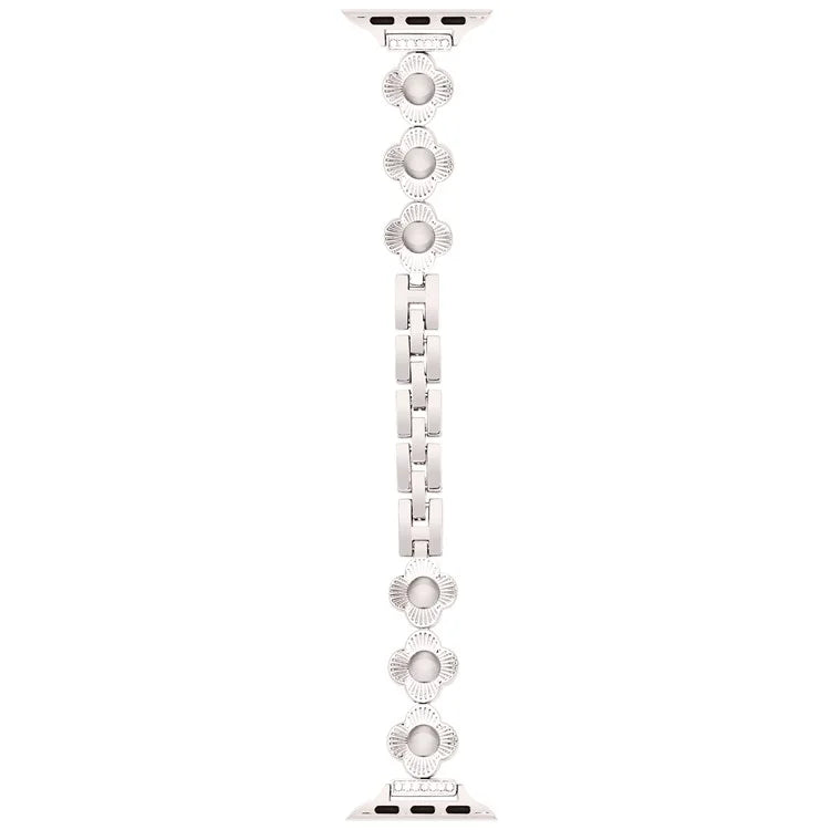 For Apple Watch 10 46mm / Ultra 2 / Ultra 49mm / 9 8 7 45mm / SE (2023) SE (2022) SE 6 5 4 44mm / 3 2 1 42mm Flower Design Metal Watch Strap