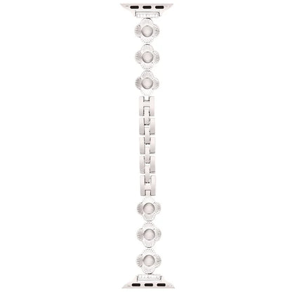For Apple Watch 10 46mm / Ultra 2 / Ultra 49mm / 9 8 7 45mm / SE (2023) SE (2022) SE 6 5 4 44mm / 3 2 1 42mm Flower Design Metal Watch Strap