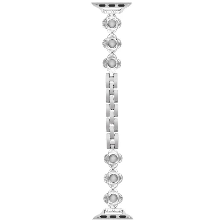 For Apple Watch 10 46mm / Ultra 2 / Ultra 49mm / 9 8 7 45mm / SE (2023) SE (2022) SE 6 5 4 44mm / 3 2 1 42mm Flower Design Metal Watch Strap