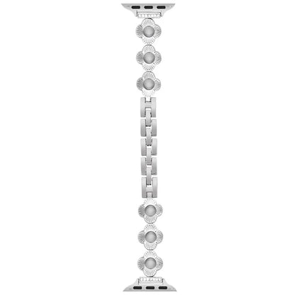 For Apple Watch 10 46mm / Ultra 2 / Ultra 49mm / 9 8 7 45mm / SE (2023) SE (2022) SE 6 5 4 44mm / 3 2 1 42mm Flower Design Metal Watch Strap