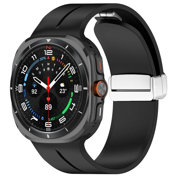 For Samsung Galaxy Watch Ultra 47mm Silicone Smartwatch Band Wrist Strap with Silver Magnetic Folding Buckle