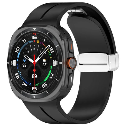 For Samsung Galaxy Watch Ultra 47mm Silicone Smartwatch Band Wrist Strap with Silver Magnetic Folding Buckle
