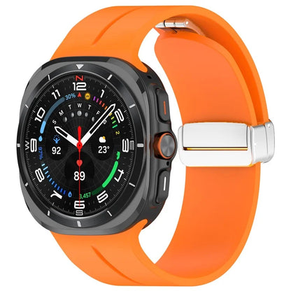 For Samsung Galaxy Watch Ultra 47mm Silicone Smartwatch Band Wrist Strap with Silver Magnetic Folding Buckle