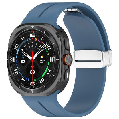 For Samsung Galaxy Watch Ultra 47mm Silicone Smartwatch Band Wrist Strap with Silver Magnetic Folding Buckle