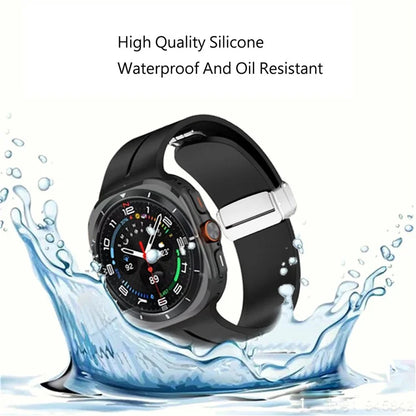 For Samsung Galaxy Watch Ultra 47mm Silicone Smartwatch Band Wrist Strap with Silver Magnetic Folding Buckle