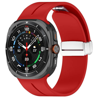 For Samsung Galaxy Watch Ultra 47mm Silicone Smartwatch Band Wrist Strap with Silver Magnetic Folding Buckle