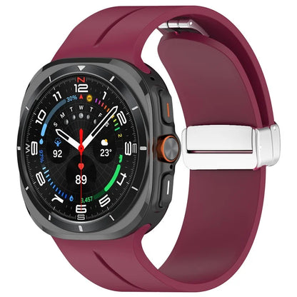 For Samsung Galaxy Watch Ultra 47mm Silicone Smartwatch Band Wrist Strap with Silver Magnetic Folding Buckle