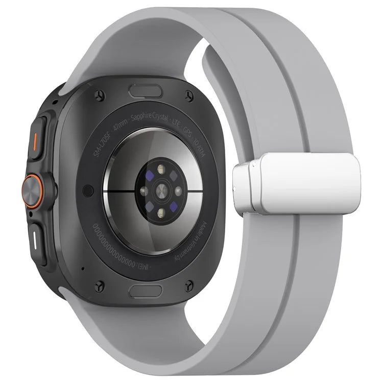 For Samsung Galaxy Watch Ultra 47mm Silicone Smartwatch Band Wrist Strap with Silver Magnetic Folding Buckle