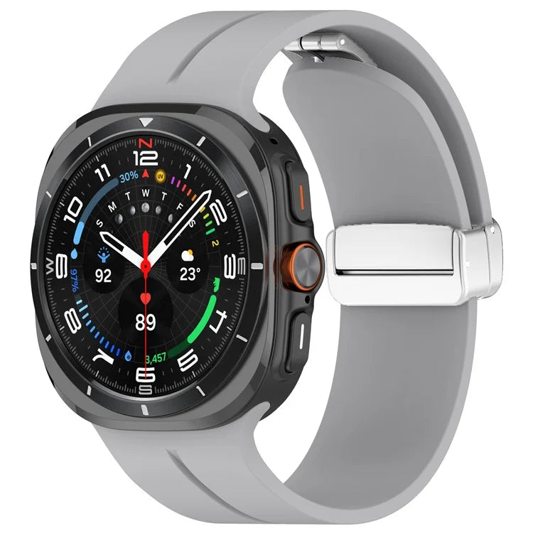 For Samsung Galaxy Watch Ultra 47mm Silicone Smartwatch Band Wrist Strap with Silver Magnetic Folding Buckle