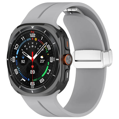 For Samsung Galaxy Watch Ultra 47mm Silicone Smartwatch Band Wrist Strap with Silver Magnetic Folding Buckle