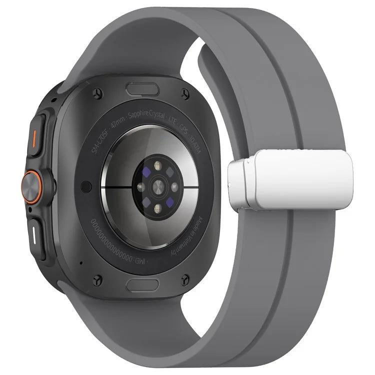 For Samsung Galaxy Watch Ultra 47mm Silicone Smartwatch Band Wrist Strap with Silver Magnetic Folding Buckle